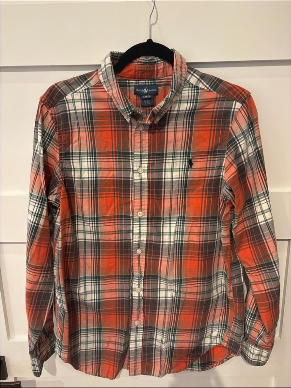 Polo by Ralph Lauren Orange, White & Green Plaid Button-Down Shirt